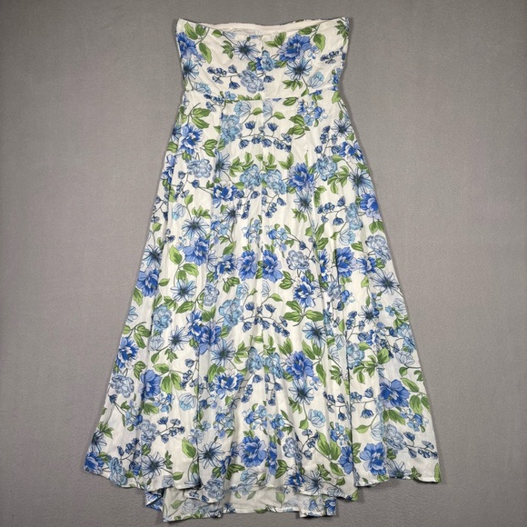 Lulus Sunday Lovin' White Floral Strapless Midi Dress Women’s Small Blue Spring - Picture 8 of 9